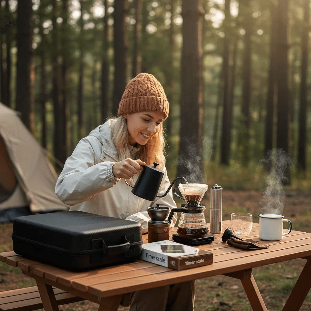 Klyra Portable Pour Over Coffee Maker Set – 13-Piece Travel & Home Manual Brewing Kit with Grinder, Kettle & Case - Image 3